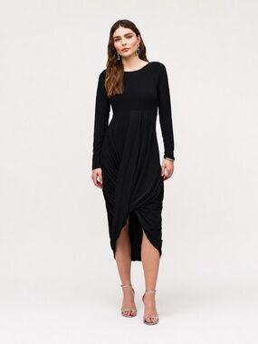 Joseph Ribkoff Midi Black Cocoon Dress | Wedding Guest Summer Dress - Size 6